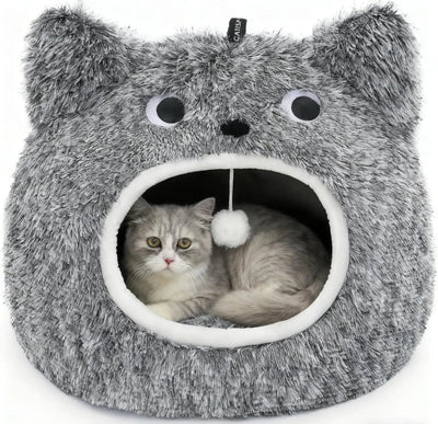 Cat Bed Cave for Indoor Cats, Plush Hooded Cat Bed with Removable Cushion