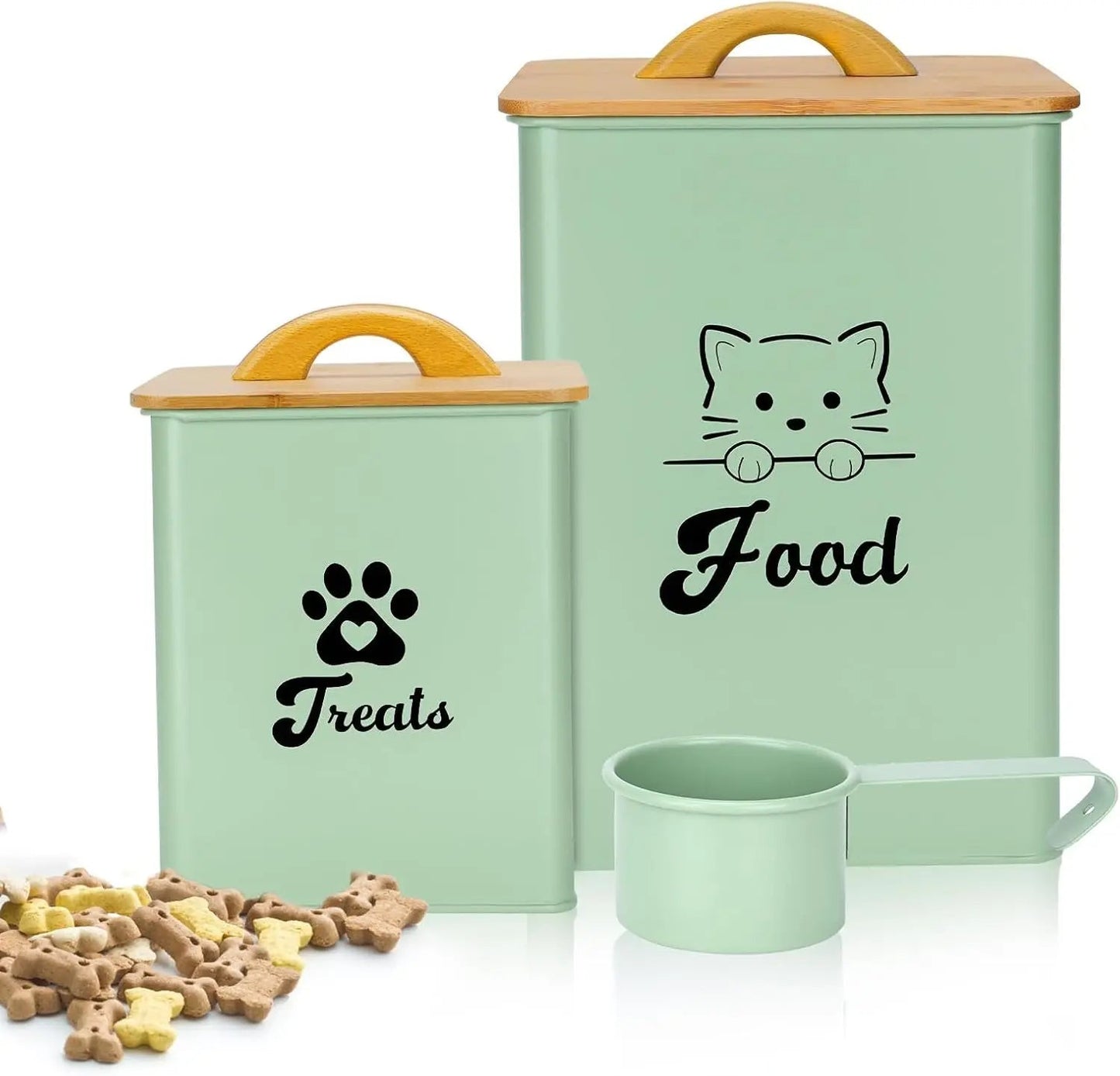Airtight Cat Food Storage Containers with Scoop, 2-Piece Black Canister Set