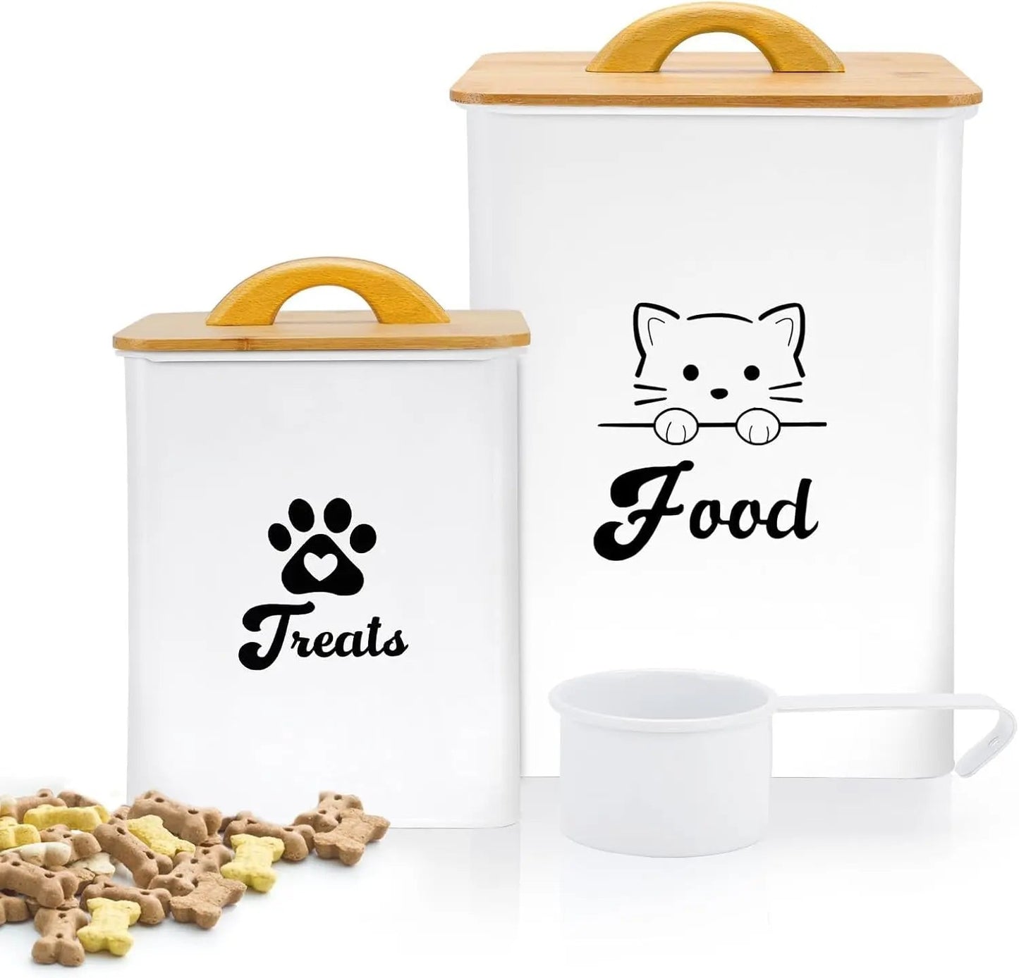 Airtight Cat Food Storage Containers with Scoop, 2-Piece Black Canister Set