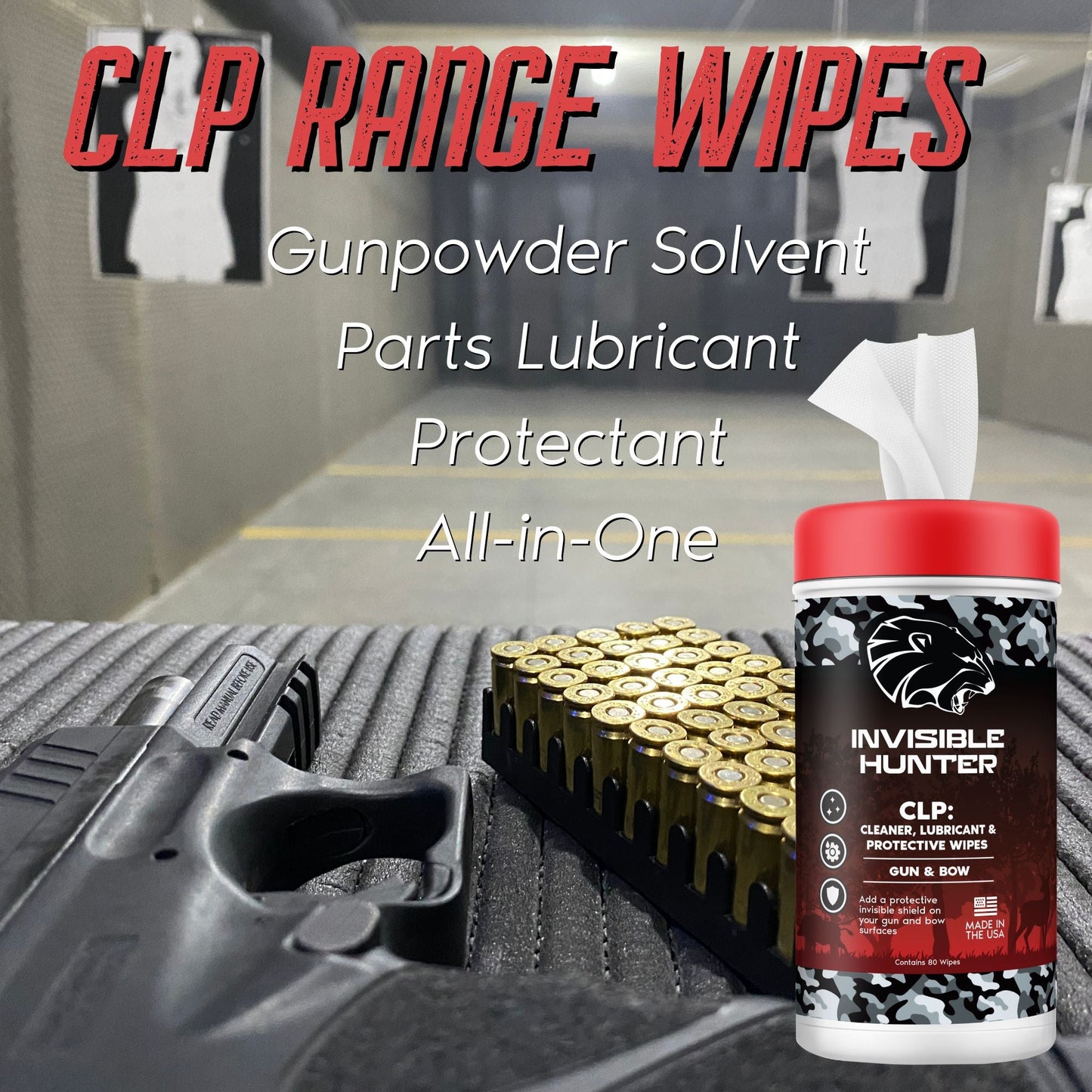 Invisible Hunter CLP Gun & Bow Cleaner/Lubricant/Protectant Wipes