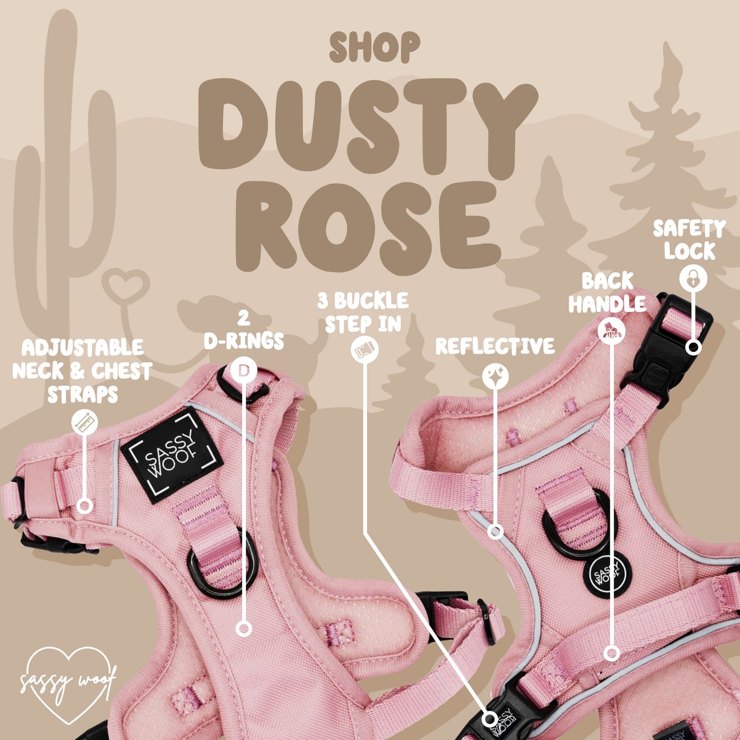 Dog Step-in Harness - Dusty Rose