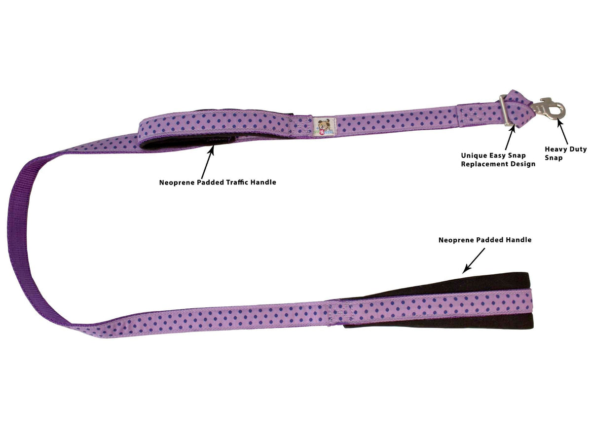 Padded Double Handle Patterned Dog Leash with Warranted Snap 1" X 4'