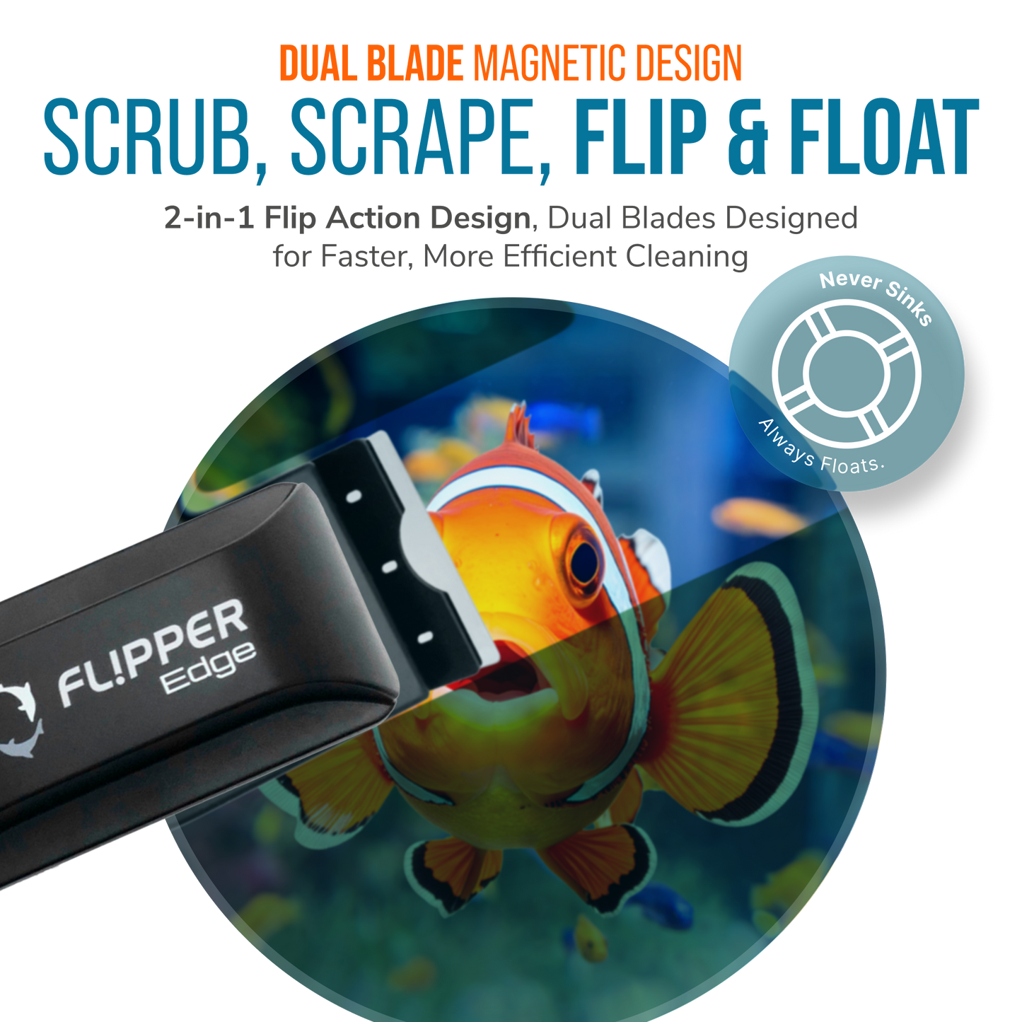 Flipper Edge 2 in 1 Floating Magnetic Aquarium Algae Cleaner (Standard)