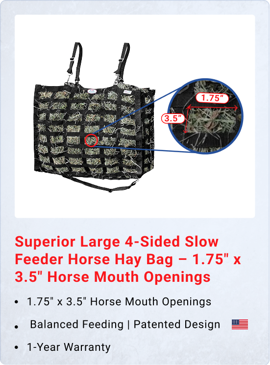 Derby Originals Supreme 4-Sided Slow Feeder Horse Hay Bag, 3.5" x 1.75" Rectangular Openings, Patented Design, Super Tough Bottom®, 1 Bale Capacity, 1-Year Warranty