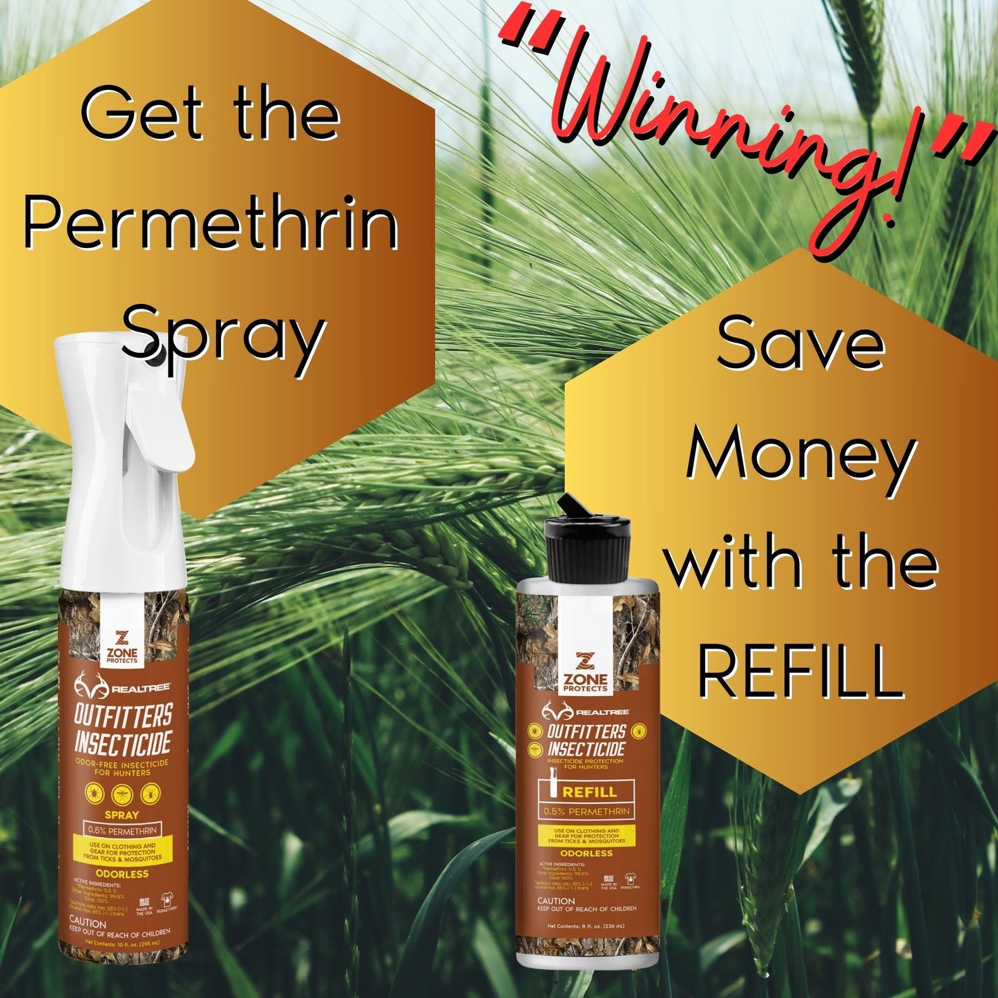 Permethrin Insecticide; Realtree Outfitter's Permethrin Spray Bundle, Mistosol + Refill