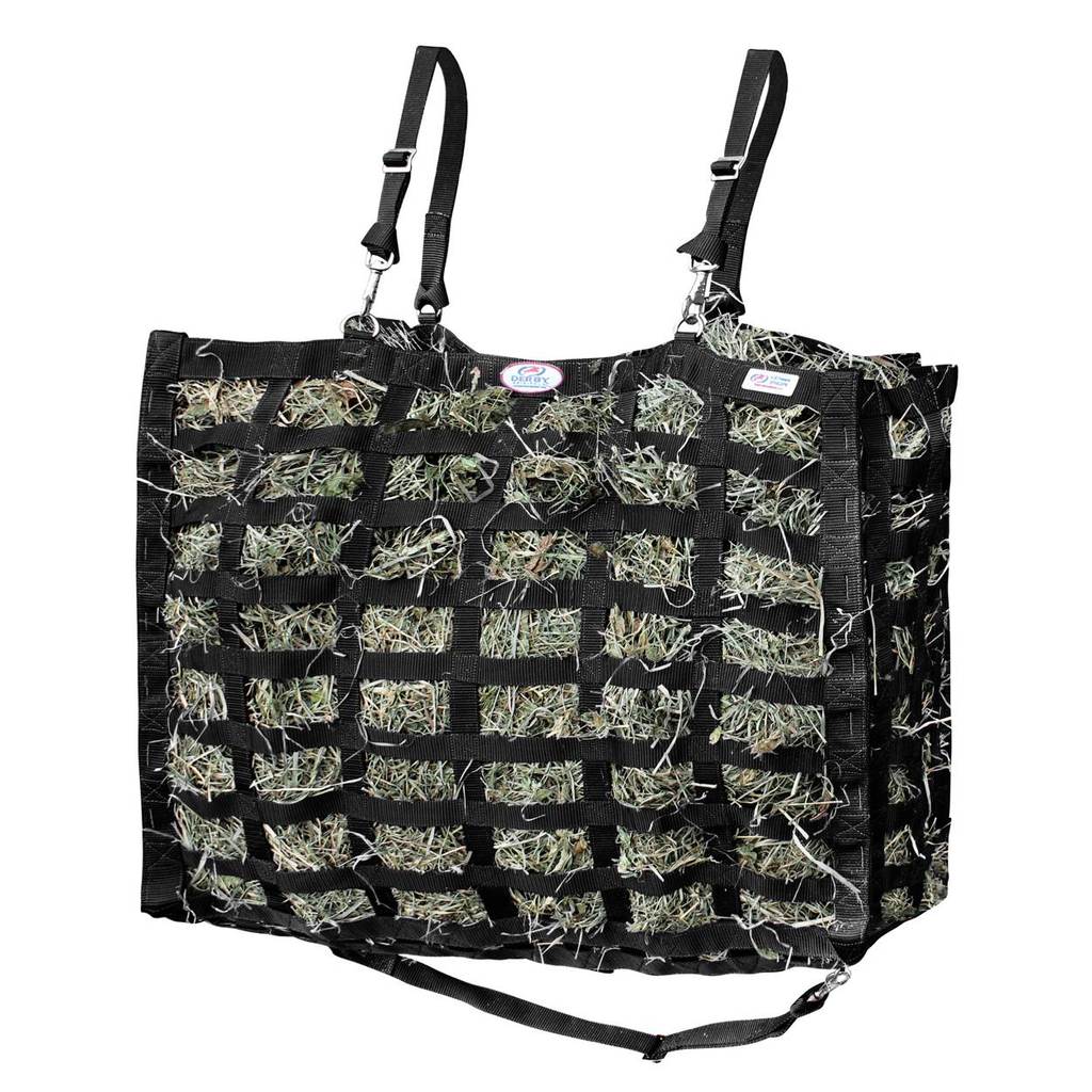 Derby Originals Supreme 4-Sided Slow Feeder Horse Hay Bag, 3.5" x 1.75" Rectangular Openings, Patented Design, Super Tough Bottom®, 1 Bale Capacity, 1-Year Warranty