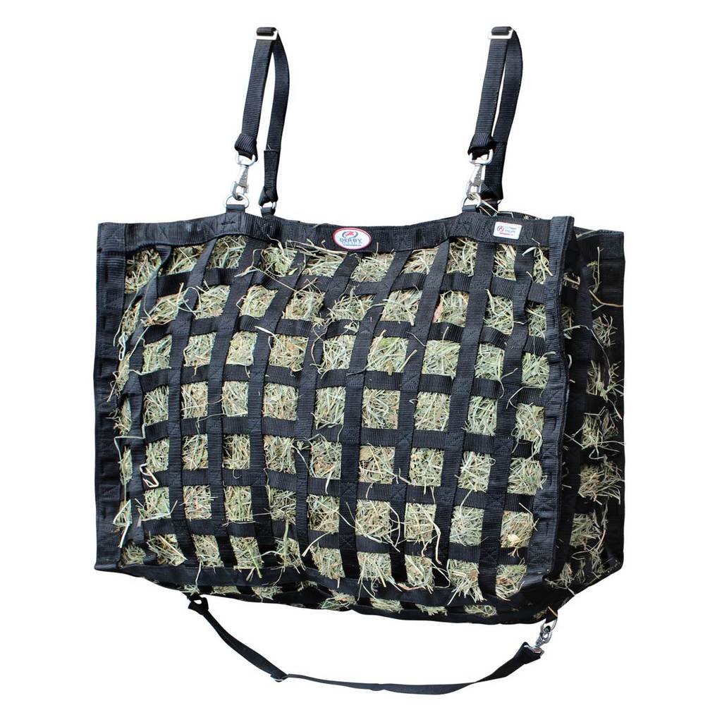 Derby Originals Superior 4-Sided Slow Feeder Horse Hay Bag, 2" Square Openings, Patented Design, Super Tough Bottom®, 1 Bale Capacity, 1-Year Warranty