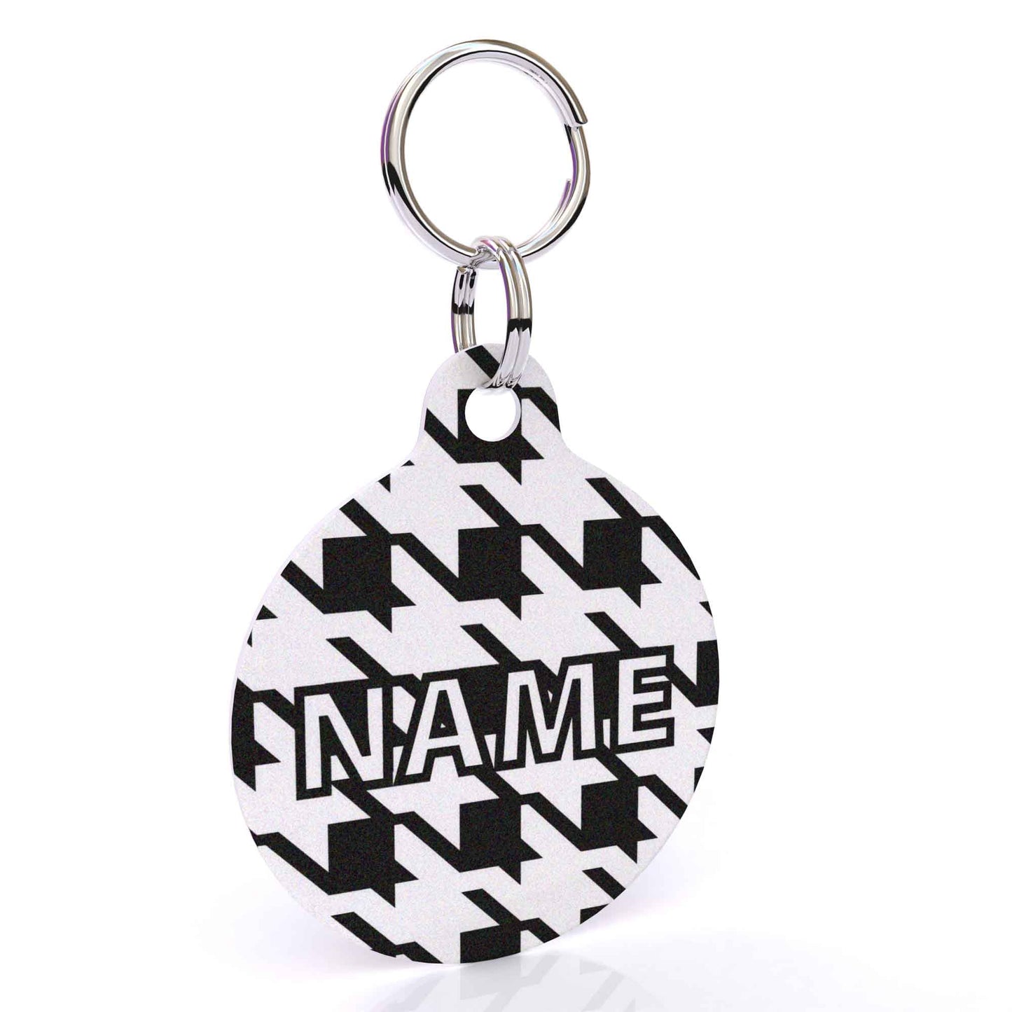 Houndstooth Black and White HD Dog ID Tag