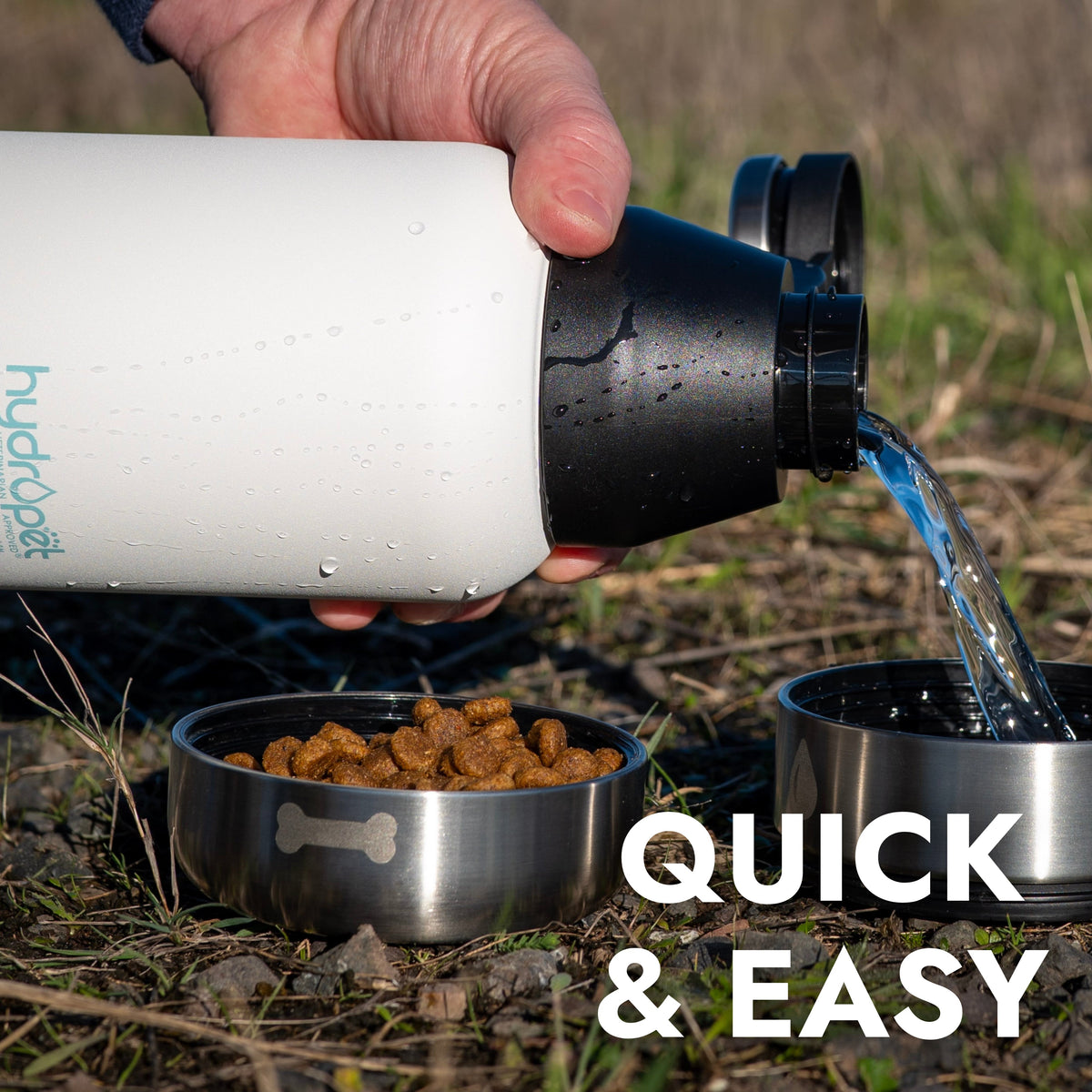 HydroPet® 32 oz Portable Dog Water Bottle – Stainless Steel Travel Flask with 2 Detachable Bowls, Carry Bag & Strap