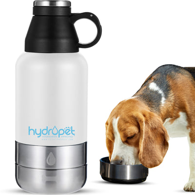 HydroPet® 32 oz Portable Dog Water Bottle – Stainless Steel Travel Flask with 2 Detachable Bowls, Carry Bag & Strap