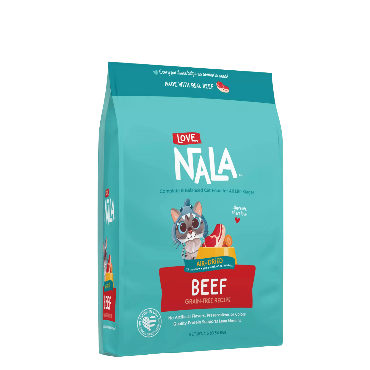 Beef Grain Free Recipe Air-Dried Adult Cat Food 1lb bag
