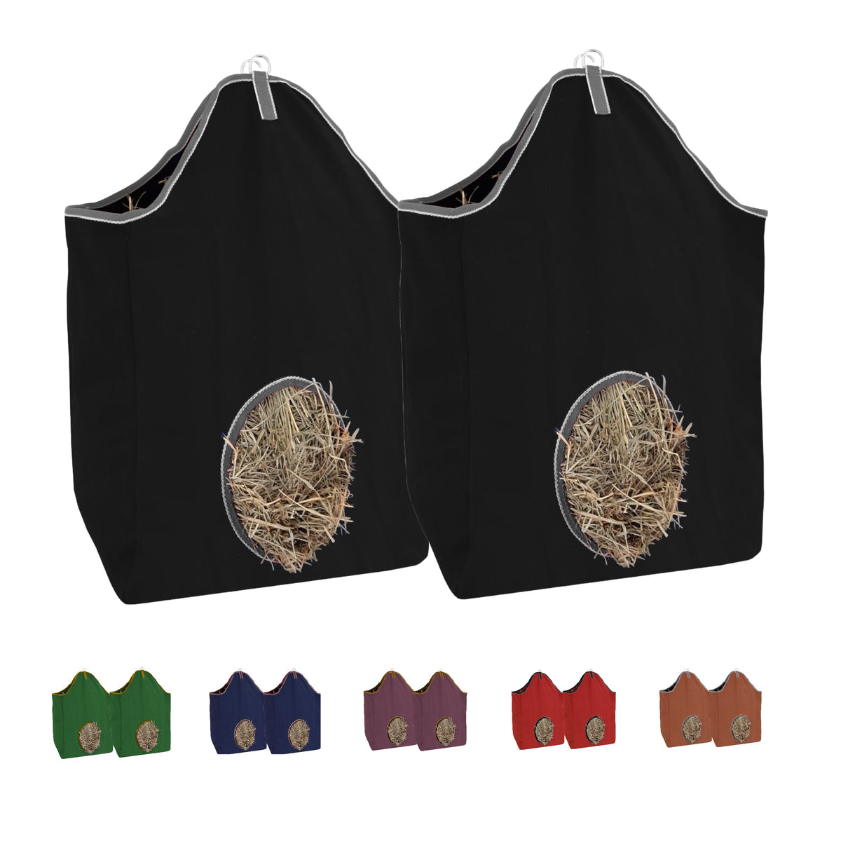 Tahoe Tack Pair of 2 Extra Wide 19" x 12" x 20" with 7" Diameter Circular Opening Canvas Hay Bags for Horses and Livestock Fits 3-4 Large Flakes of Hay