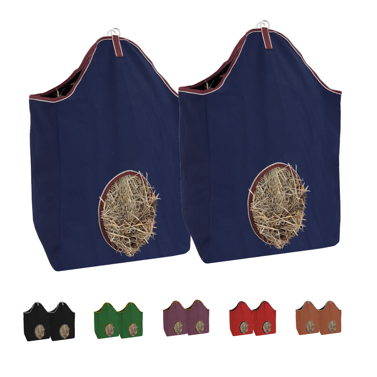 Tahoe Tack Pair of 2 Extra Wide 19" x 12" x 20" with 7" Diameter Circular Opening Canvas Hay Bags for Horses and Livestock Fits 3-4 Large Flakes of Hay