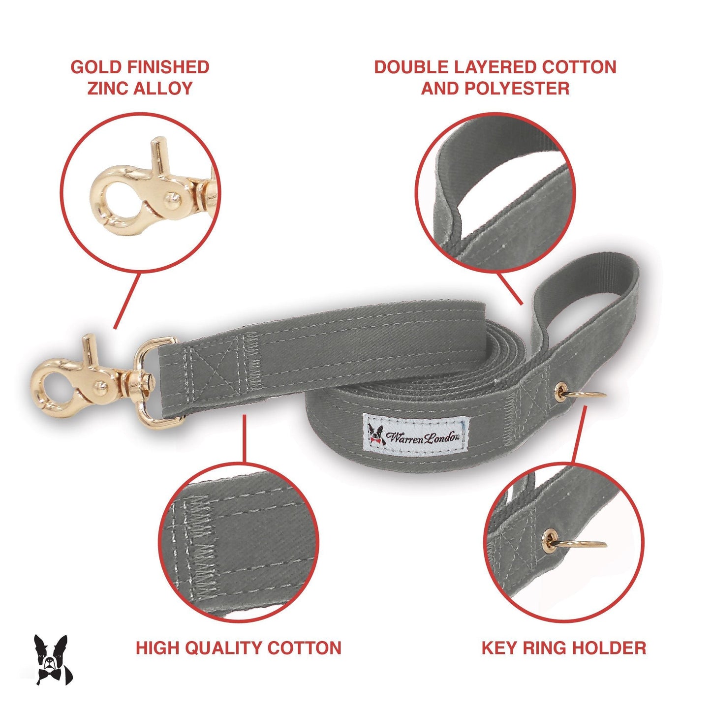 Fabric Dog Leash - Grey