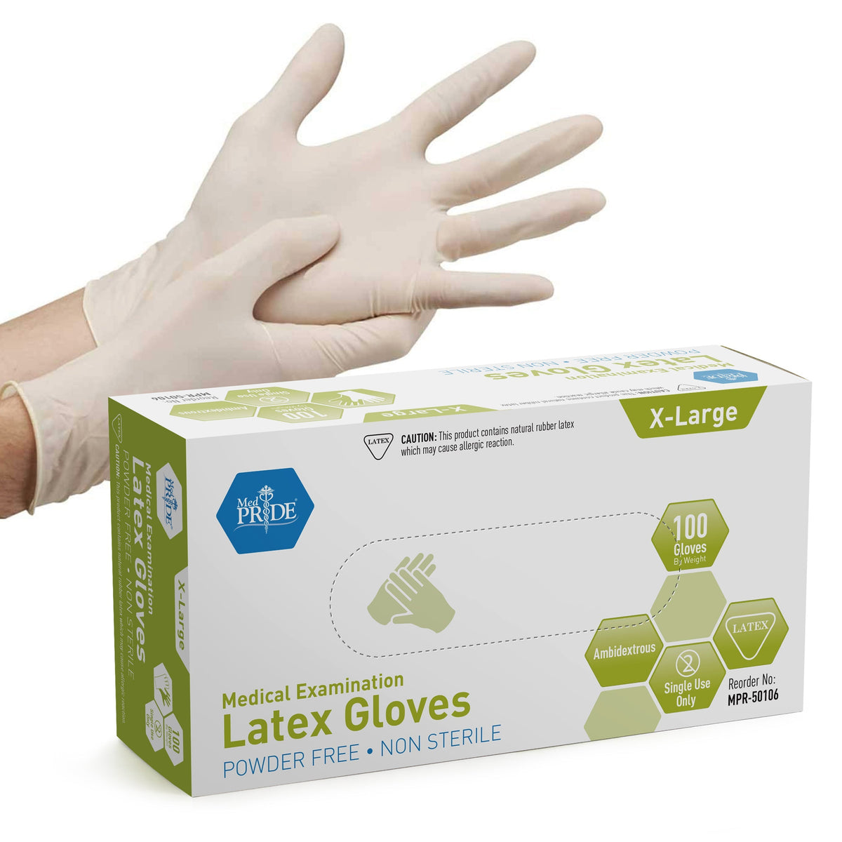MedPride Latex Exam Gloves - 5 Mil Thick Non-Sterile - Powder Free - 100 Gloves / Case of 10 (1000 count)
