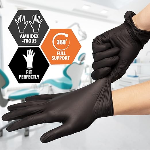 MedPride Black Vinyl Nitrile Gloves 4 Mil Thick Non-Sterile Powder Free - 50 Gloves / Case of 20 (1000 count)