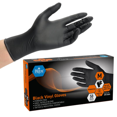 MedPride Black Vinyl Nitrile Gloves 4 Mil Thick Non-Sterile Powder Free - 50 Gloves / Case of 20 (1000 count)