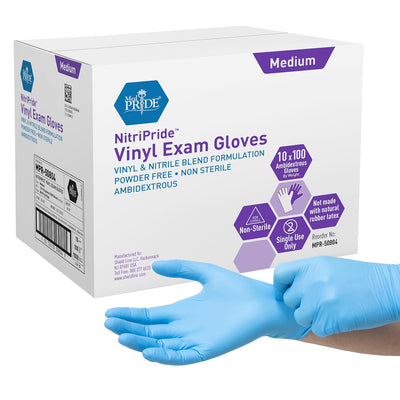MedPride Synthetic Vinyl Exam Gloves 5 Mil Thick Non-Sterile Powder Free - 100 Gloves / Case of 10 (1000 count)