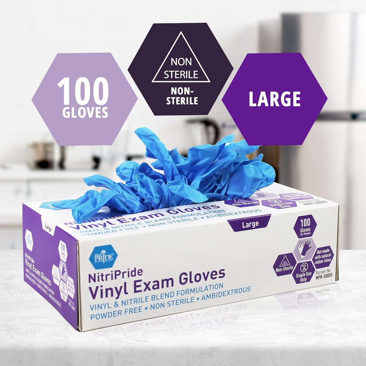 MedPride Synthetic Vinyl Exam Gloves 5 Mil Thick Non-Sterile Powder Free - 100 Gloves / Case of 10 (1000 count)