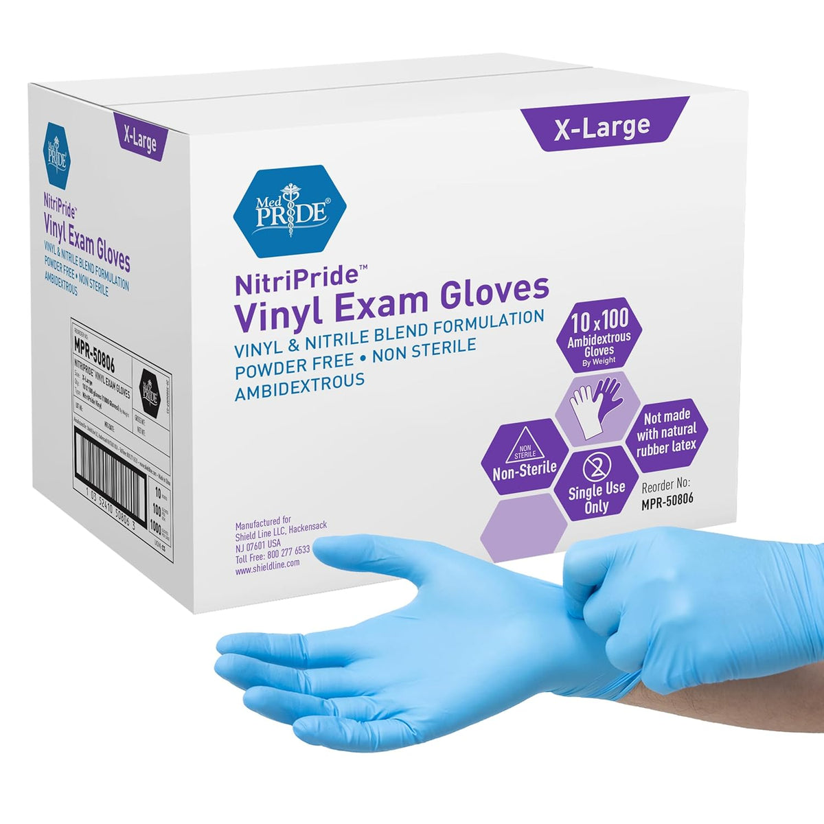 MedPride Synthetic Vinyl Exam Gloves 5 Mil Thick Non-Sterile Powder Free - 100 Gloves / Case of 10 (1000 count)
