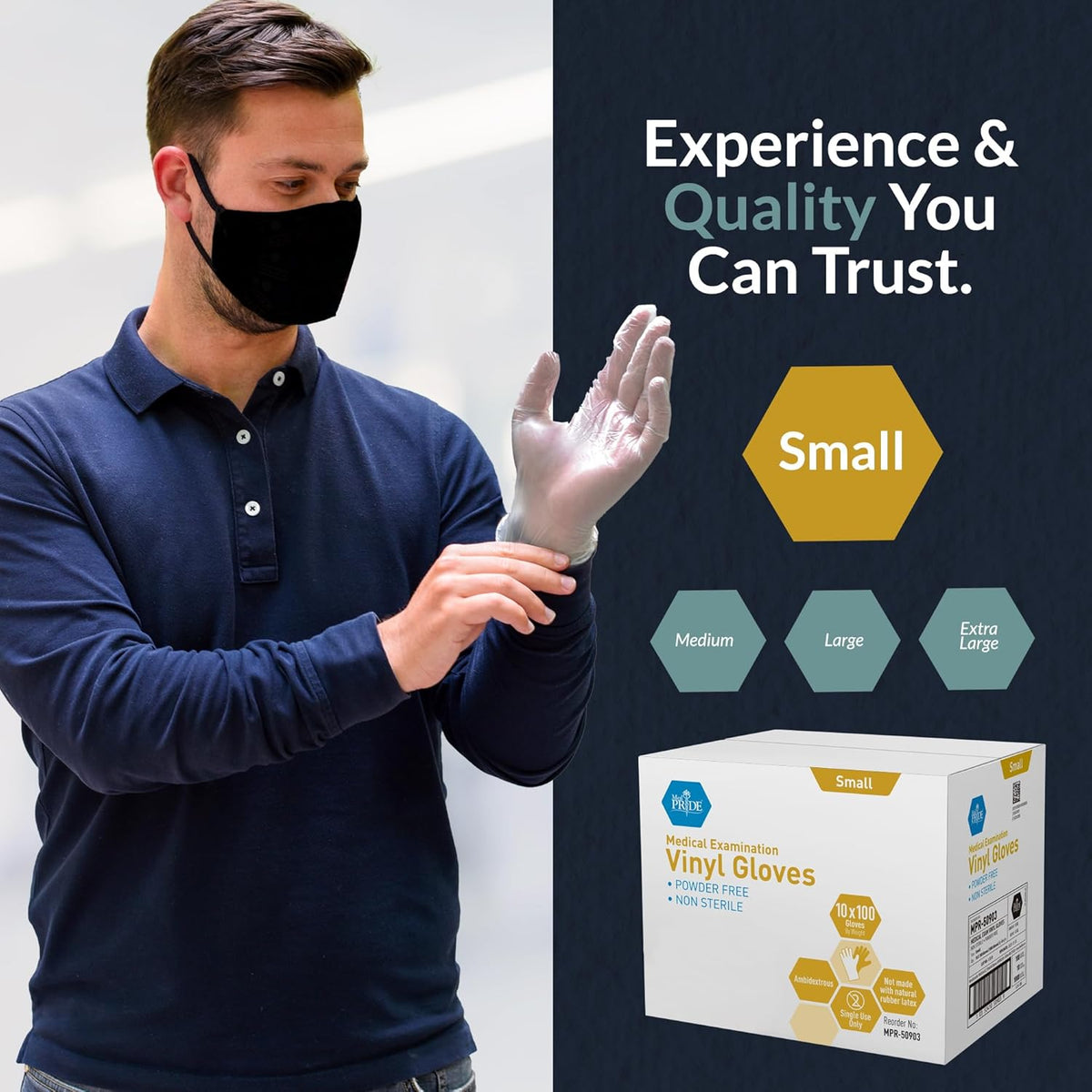 MedPride Vinyl Exam Gloves 4 Mil Thick Non-Sterile Powder Free - 100/box, Case of 10 (1000 count)