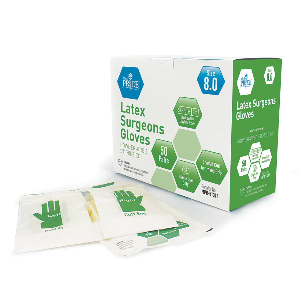 MedPride Latex Surgeons Gloves 5 Mil Thick Sterile Powder Free - 50 Pairs / Case of 4