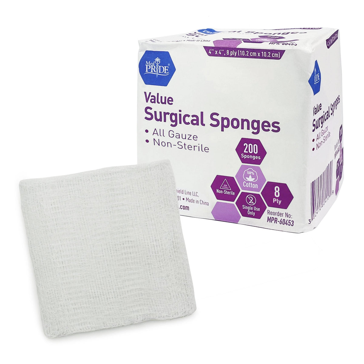 MedPride Value Gauze Surgical Sponges – Non-Sterile - 4x4 - 8 Ply - 200/box, Case of 20 (2000 Count)