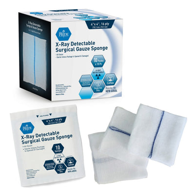 MedPride Sterile X-Ray Detectable Surgical Gauze Sponge 16-Ply, 4"x4", 10/Box, Case of 10 (100 Count)