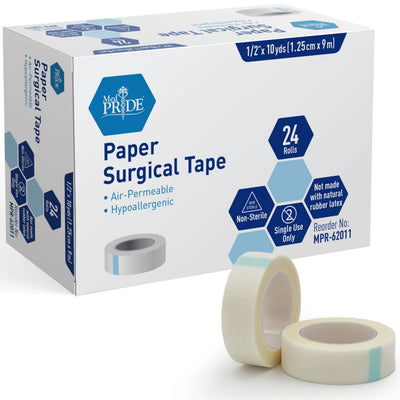 MedPride Paper Surgical Tape, 1/2" x 10 yds - 24/Box, Case of 12 (288 Count)