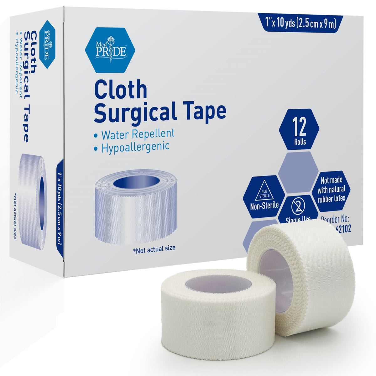 MedPride Cloth Surgical Tape, 1" x 10 yds - 12/Box, Case of 12 (144 Count)