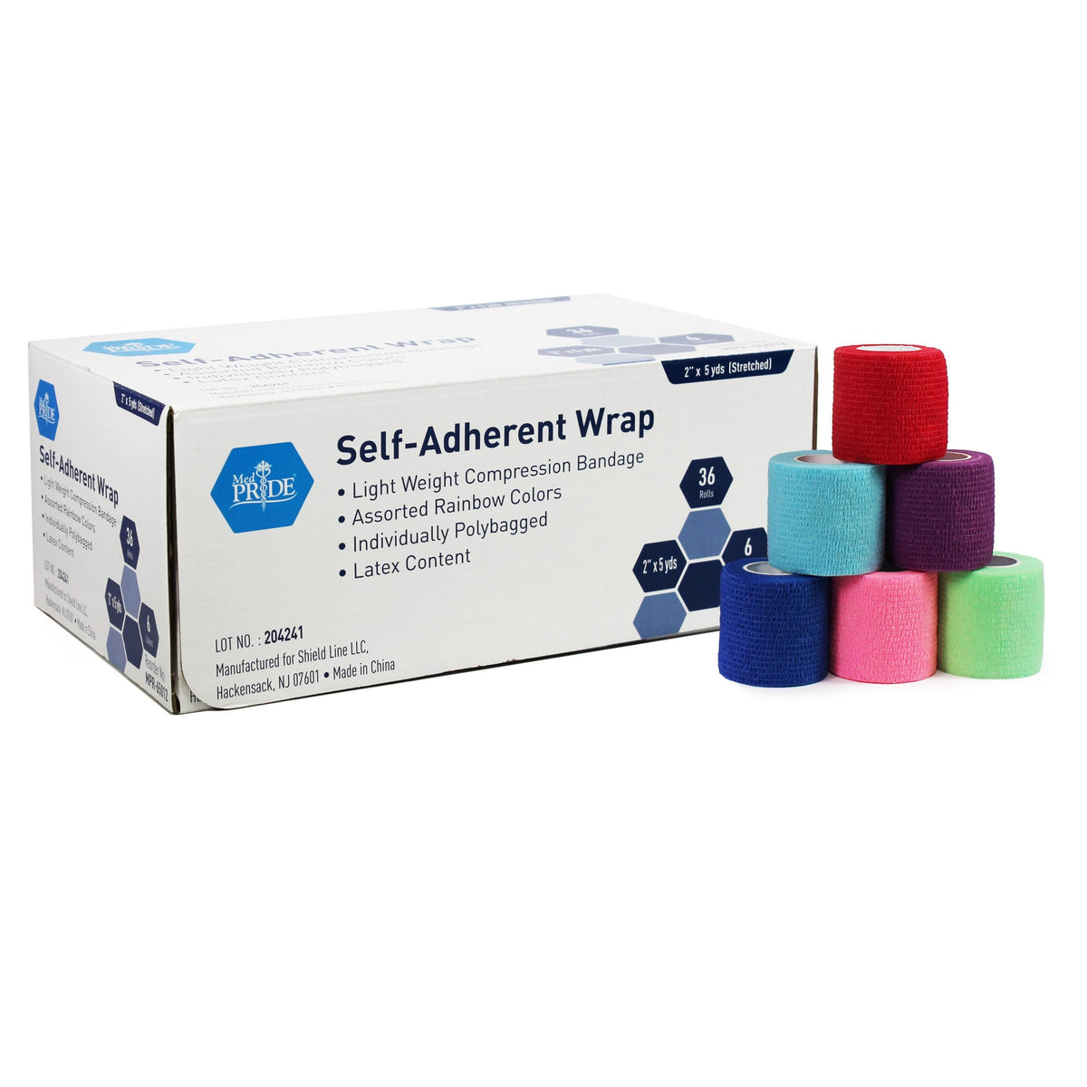 Medpride Self-Adherent Wrap, 2"x5" yds. - Rainbow - Latex Free, (6 colors), Case of 36