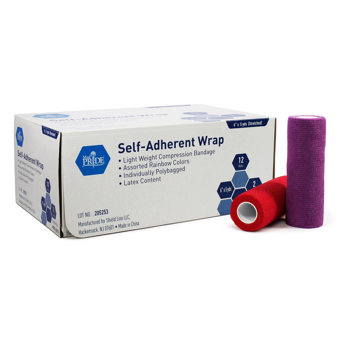 Medpride Self-Adherent Wrap, 6"x5" yds. - Rainbow - Latex Free, 2 colors/Box, Case of 12 (24 Count)