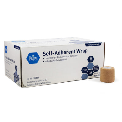 Medpride Self-Adherent Wrap, 2" x 5 yds. - Tan - Latex Free - Case of 36