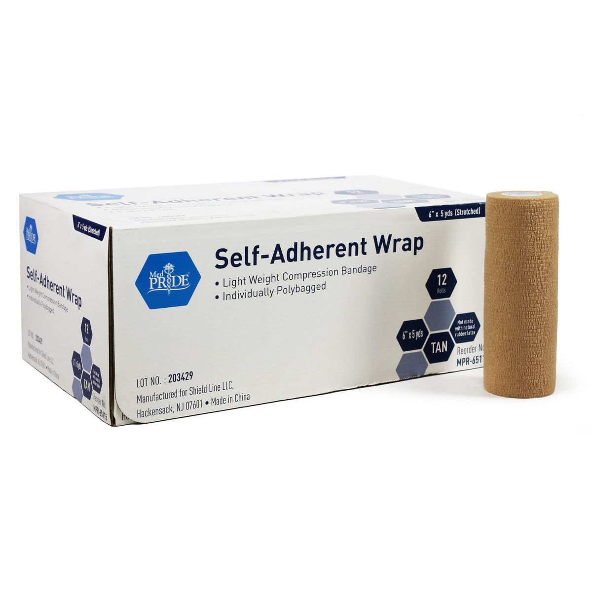 Medpride Self-Adherent Wrap, 6" x 5 yds. - Tan - Latex Free - 12/cs.