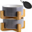 Modern Ceramic Cat & Dog Bowl Set with Wood Stand, Non-Slip, Set of 2