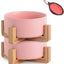 Modern Ceramic Cat & Dog Bowl Set with Wood Stand, Non-Slip, Set of 2