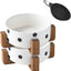 Modern Ceramic Cat & Dog Bowl Set with Wood Stand, Non-Slip, Set of 2