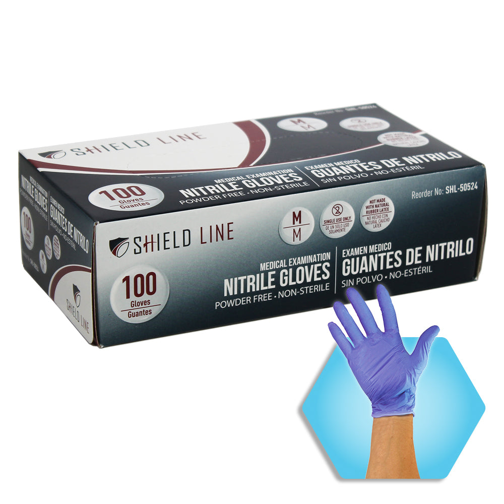 MedPride Shield Line Nitrile Exam Gloves 4 Mil Non-Sterile Powder Free Bi-L - 100 Gloves / Case of 10 (1000 count)