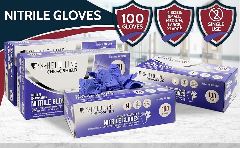 MedPride Shield Line Medical Exam Nitrile Gloves 4 Mil Thick ChemoShield Non-Sterile Powder Free - 100 Gloves / Case of 10 (1000 count)