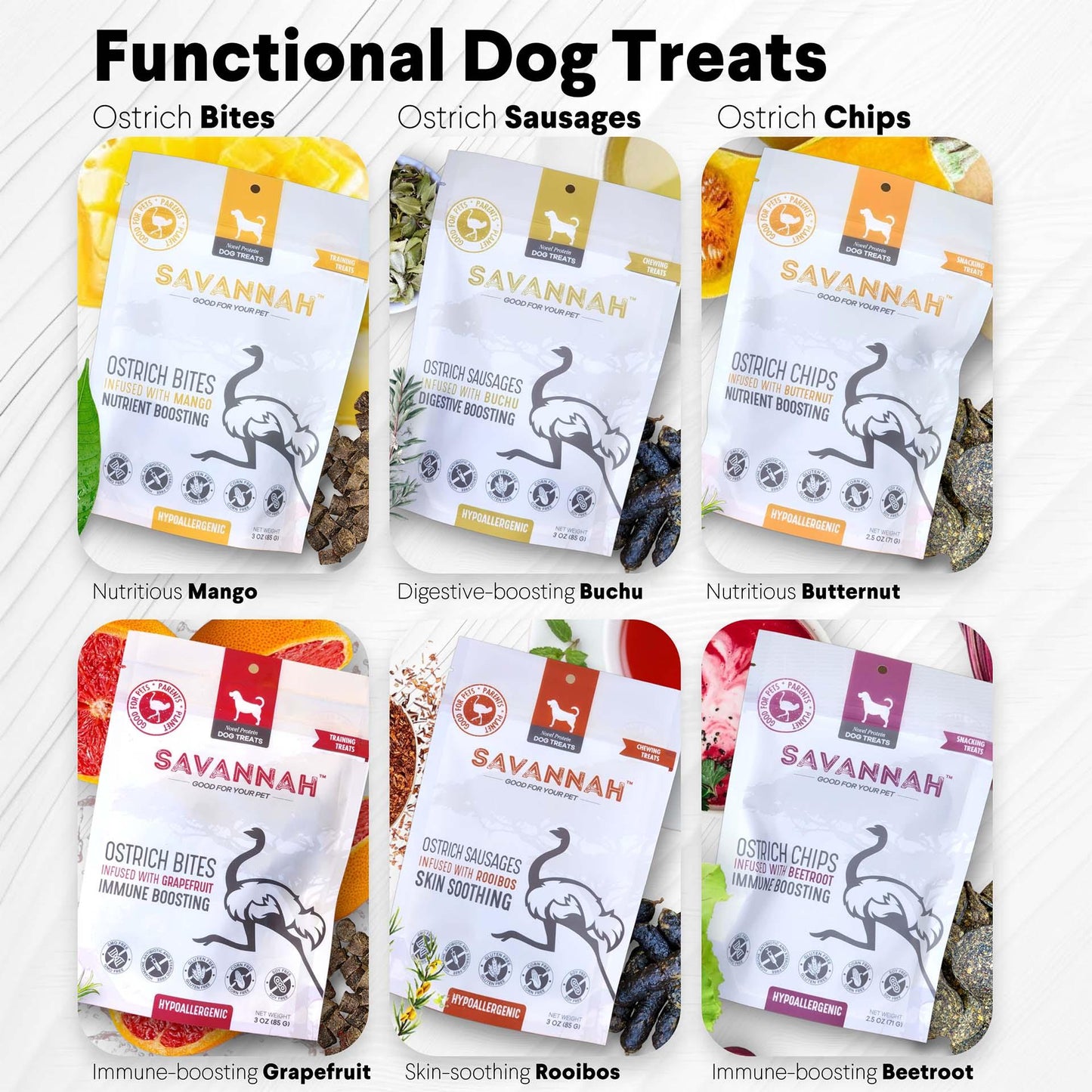 Ostrich Sausages with Buchu (3oz): The Delicious, Digestive-Supporting Treat for Dogs