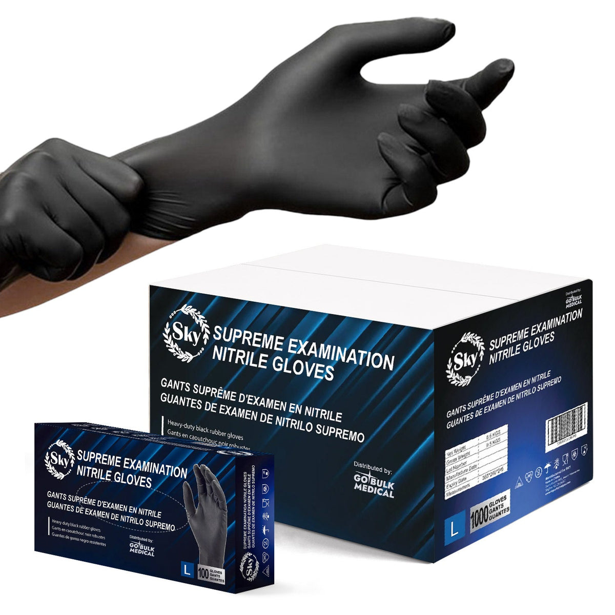 Sky Black Nitrile Exam Gloves - Case of 1000, 5 mil Thick, Powder-Free, Non-Sterile, Heavy Duty Disposable Gloves