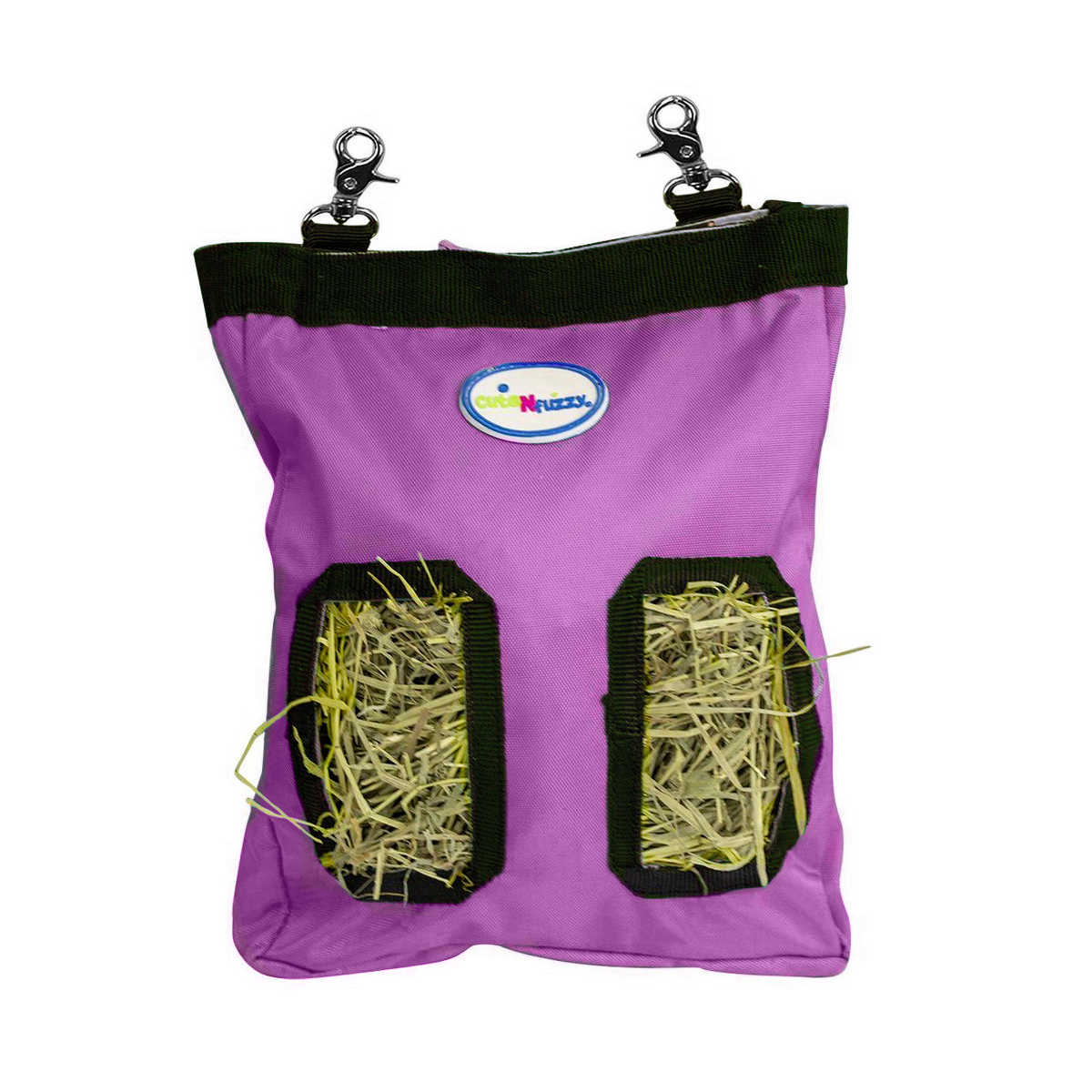 CuteNfuzzy 2-Opening Hay Bag for Rabbits, Guinea Pigs & Chinchillas, Compact Hanging Hay Feeder, 9" x 11" x 1.5", Helps Reduce Hay Waste & Cage Mess, 6-Month Warranty