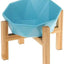 Tilted Elevated Ceramic Pet Bowl with Bamboo Stand | Modern Feeding Dish