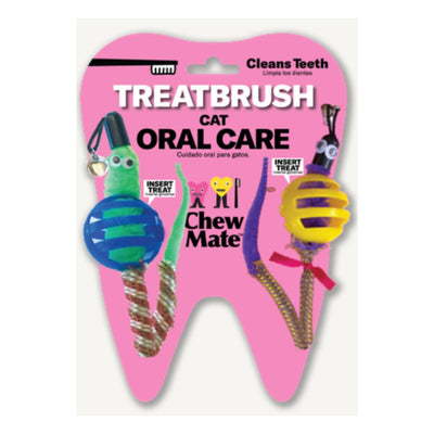 Oral Care Floss & Treat Toothbrush Toy for Cats: 3 Double Packs (6 Total Oral Care Toys)