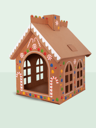 Cardboard Gingerbread Cat Playhouse Kit