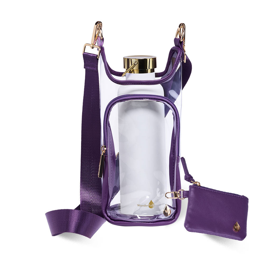 Clear HydroBag® Stadium with Purple Trim and Matching RFID Pouch