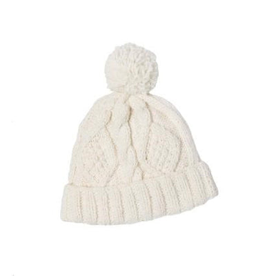 Hand Knit Wool Natural Cable Hat