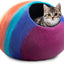 Wool Felt Cat Cave Bed Handmade Merino Wool Covered Cat House – Rainbow
