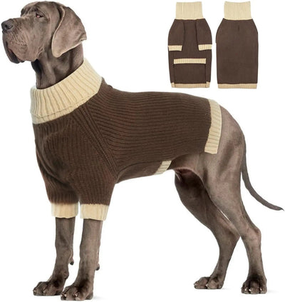 XL–5XL Dog Sweater with Harness Hole – Warm Stretch Turtleneck Winter Outfit