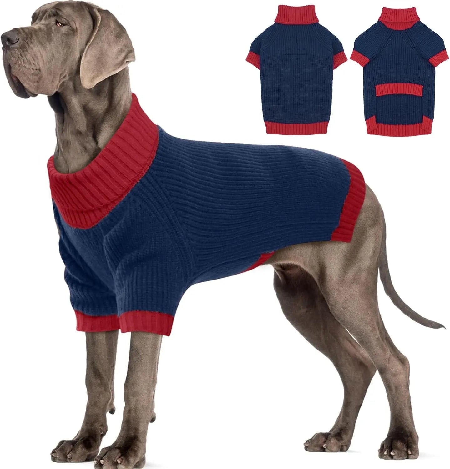 XL–5XL Dog Sweater with Harness Hole – Warm Stretch Turtleneck Winter Outfit
